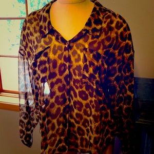 Free people leopard blouse long sleeve date night animal print